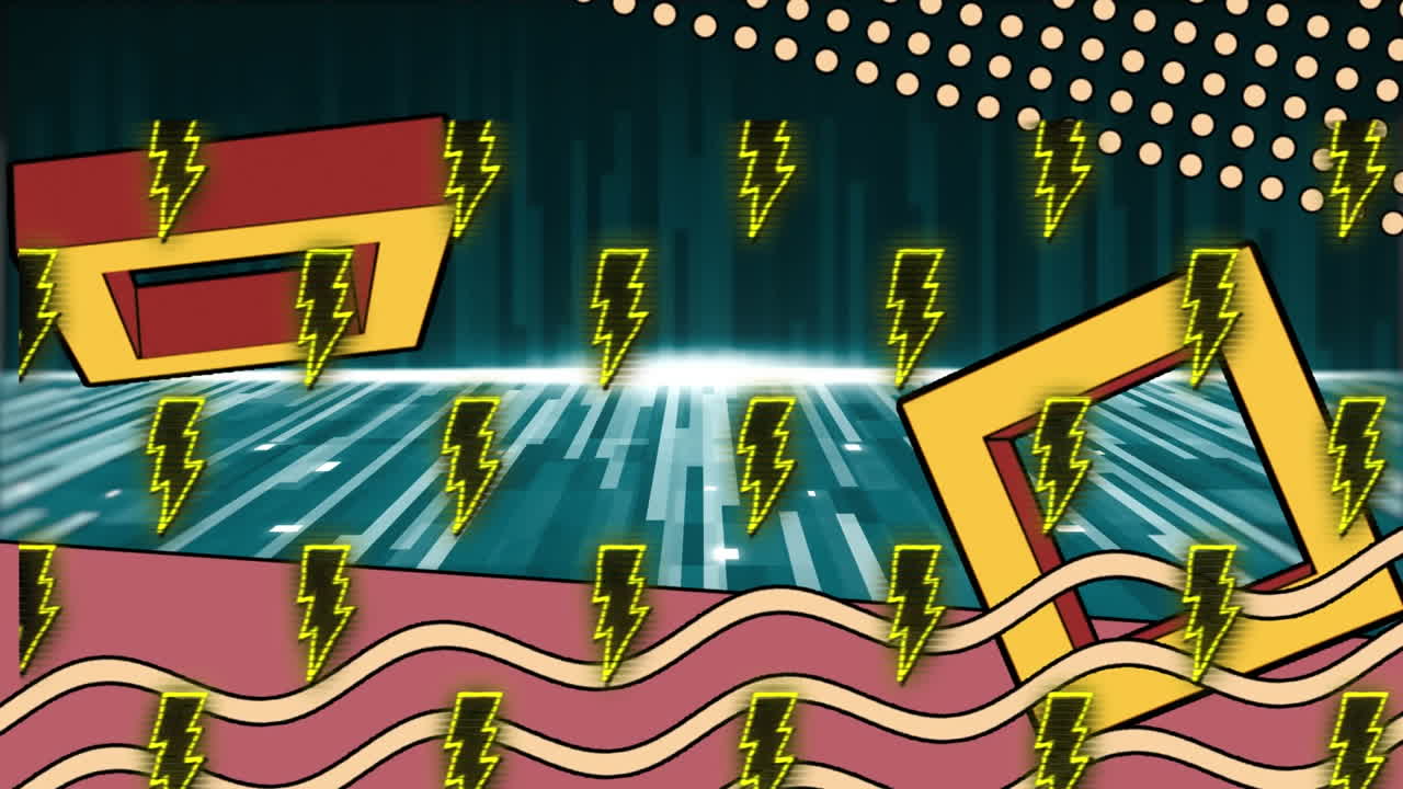 디지털 추상 공간에서 사각형과 파동으로 플래시의 애니메이션