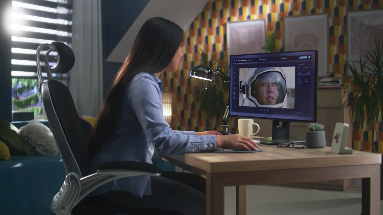 Female Worker Editing Astronaut Photo