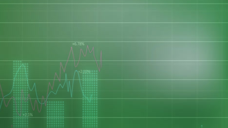 animación de múltiples gráficos con números sobre líneas contra fondo verde