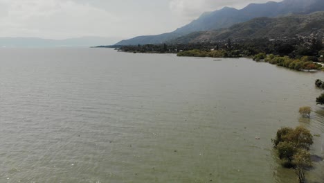 antena: orilla y lago con drone
