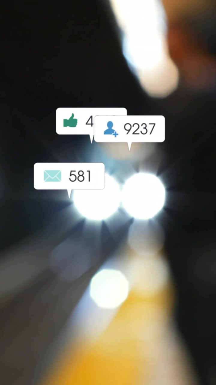 Animation of social media icons with numbers over train station