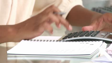 primer plano de una mujer haciendo sus cuentas