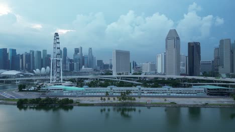 Drone-wide-orbiting-shot-of-Formula-1-One-Paddock-Area