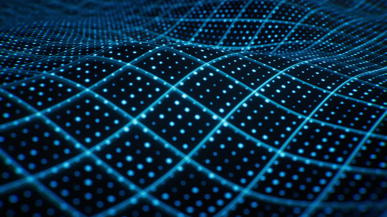 Blue technology wave grid background, 3d rendering
