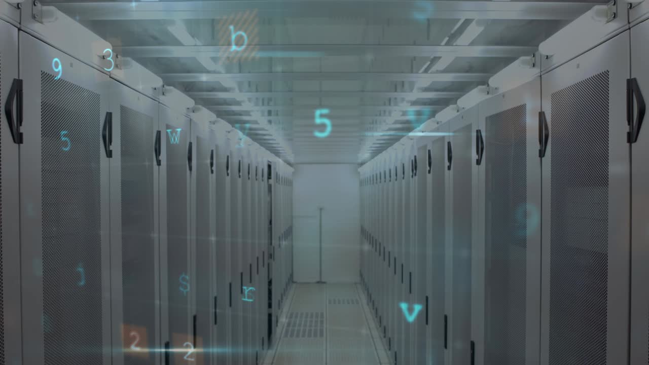 animación de advertencia de ataque cibernético sobre la sala de servidores