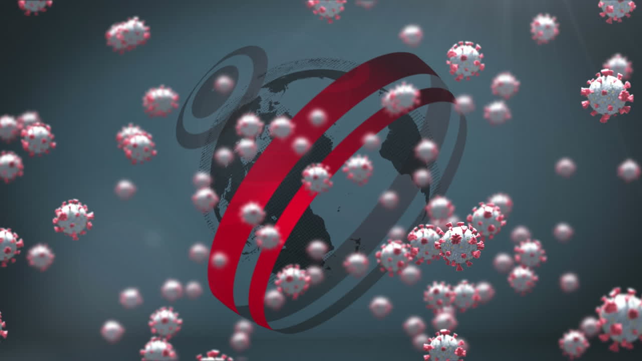 지구상에 떨어지는 코로나19 세포의 애니메이션