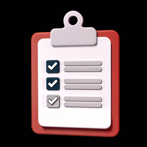 3d checklist clipboard illustration animation isolated asset, transparent 4k video, alpha channel
