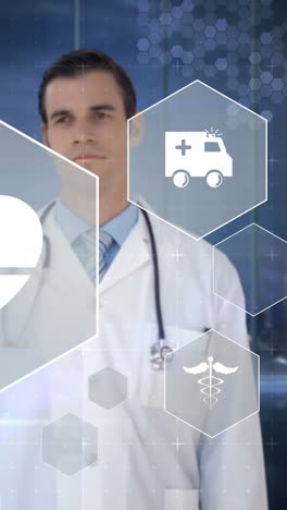 el médico toca la pantalla de la interfaz digital virtual