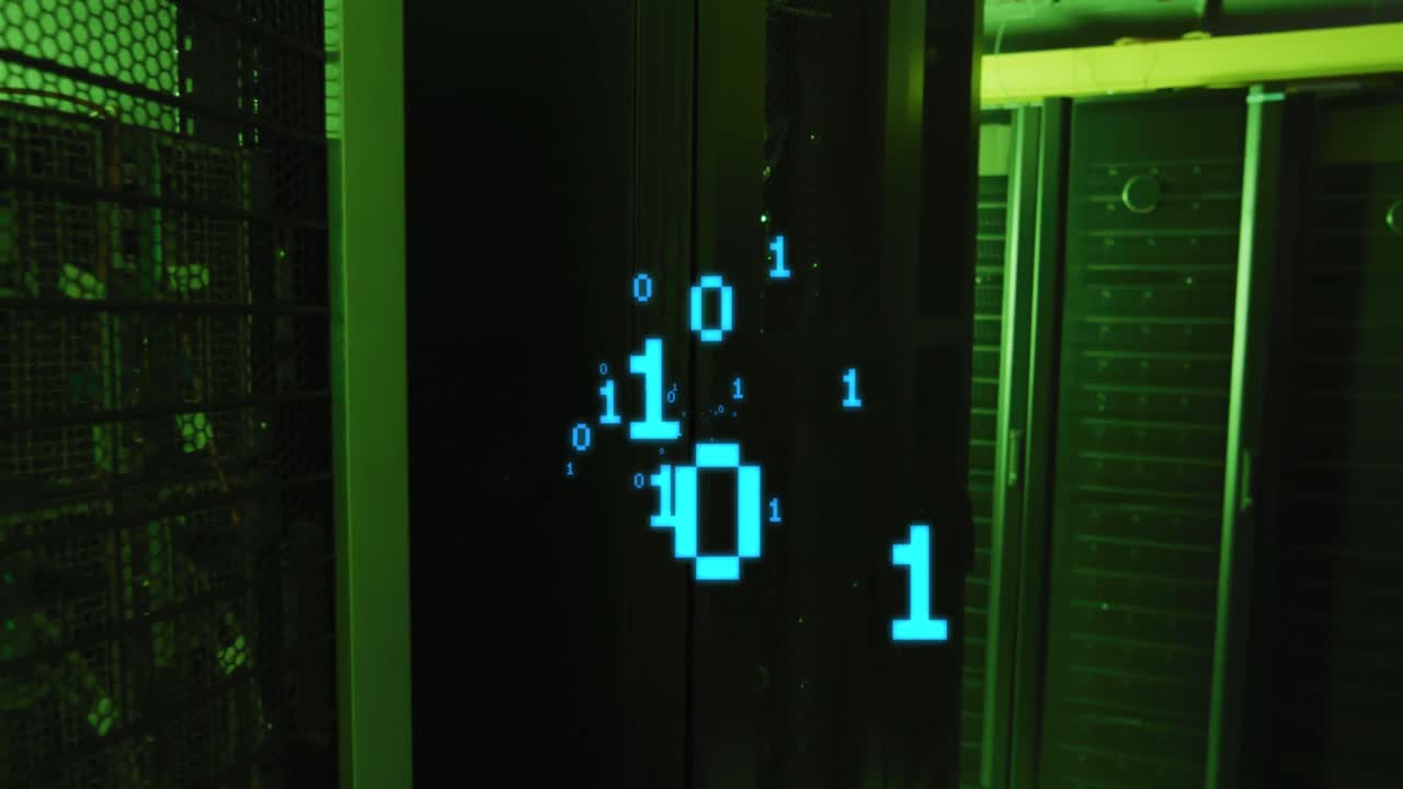 animación de la codificación binaria en la sala del servidor