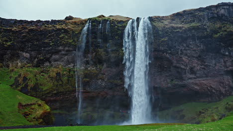 static wide shot of seljalandsfoss waterfall in iceland