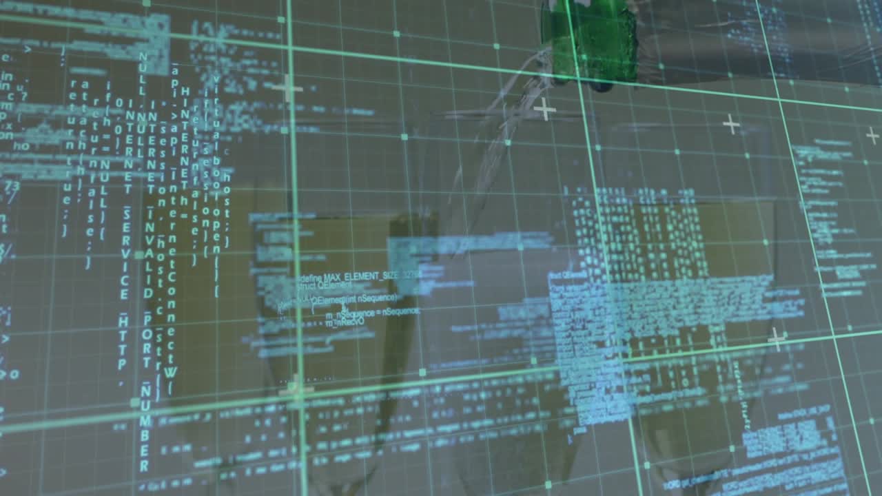 Capture device shifting, projected grid updating code while green dot drifting, showing live data