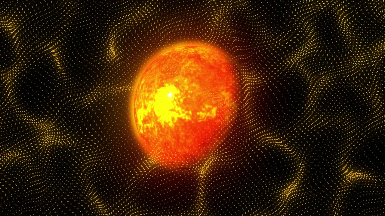 움직이는 모양 위에 회전하는 지구의 애니메이션