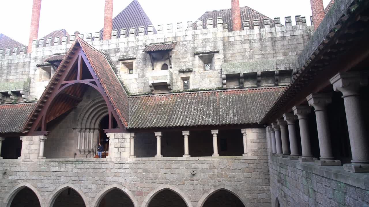 Courtyard Of Palace of the Dukes of Braganza. Follow Shot Left