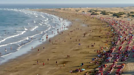 aerial view of the beach "del inglés", canary islands.time lapse.