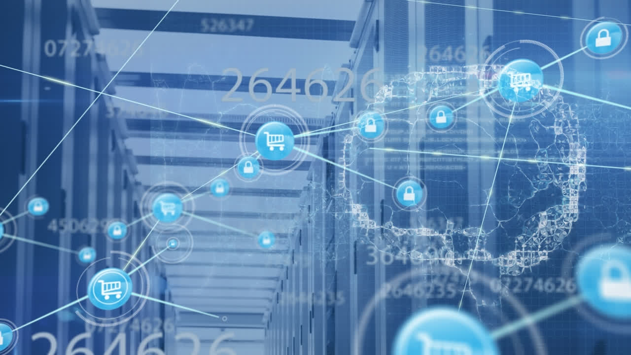 인간의 뇌의 애니메이션, 컴퓨터 서버를 통해 숫자를 연결하는 네트워크