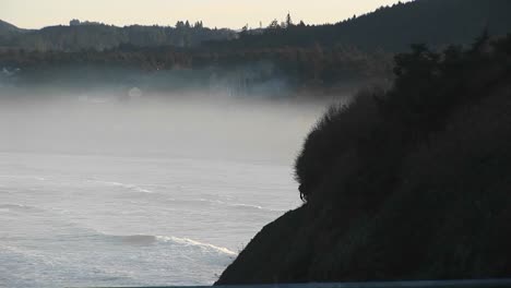 a medida que la niebla se eleva sobre el océano cerca de la costa, los colores brillantes de la naturaleza se vuelven tan suaves y sutiles como una acuarela