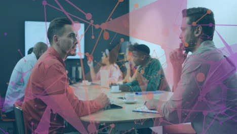 animation of connections over diverse business people in office