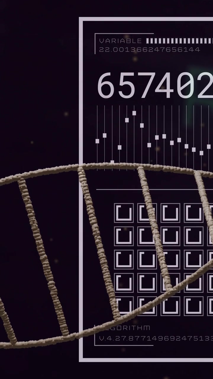 Vertical video: Readout appearing rope helix moving across UI, updating stats and showing dataflow