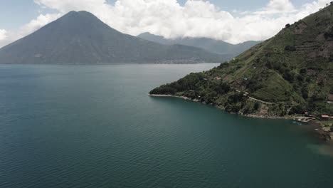 atitlan lake in guatemala and volcano san pedro in background