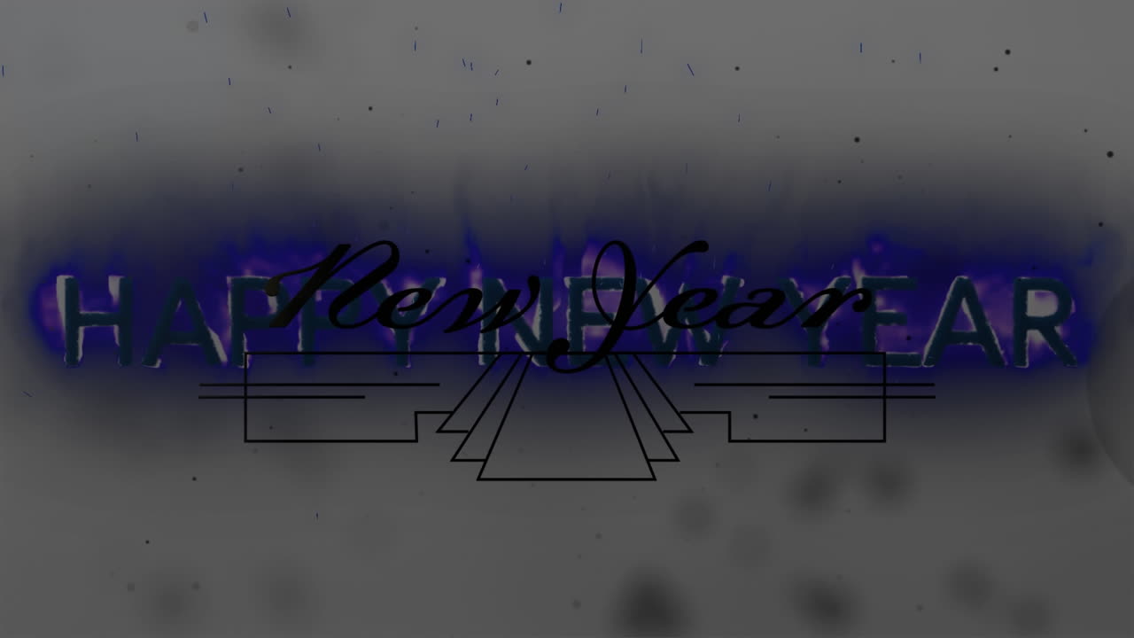 animación de felicitaciones de feliz año nuevo en llamas azules sobre la decoración
