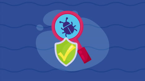 magnifying glass with bug cyber security animation