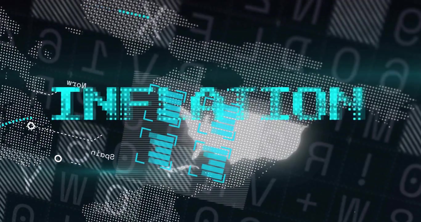 Titre INFLATION émergeant d'une impulsion de données changeante, glitchée et révélant une carte, des barres pour afficher les données