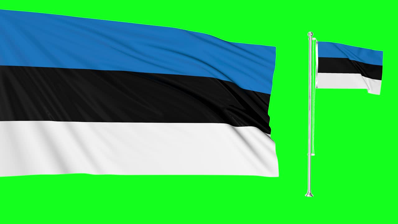 Green screen Estonia two flags waving estonian flagpole animation 3d chroma key
