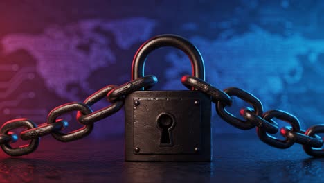 a close-up view of a secure lock and chain symbolizing protection and cybersecurity amidst a digital background