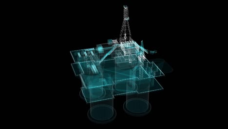 3d hologram of offshore oil platform of particles