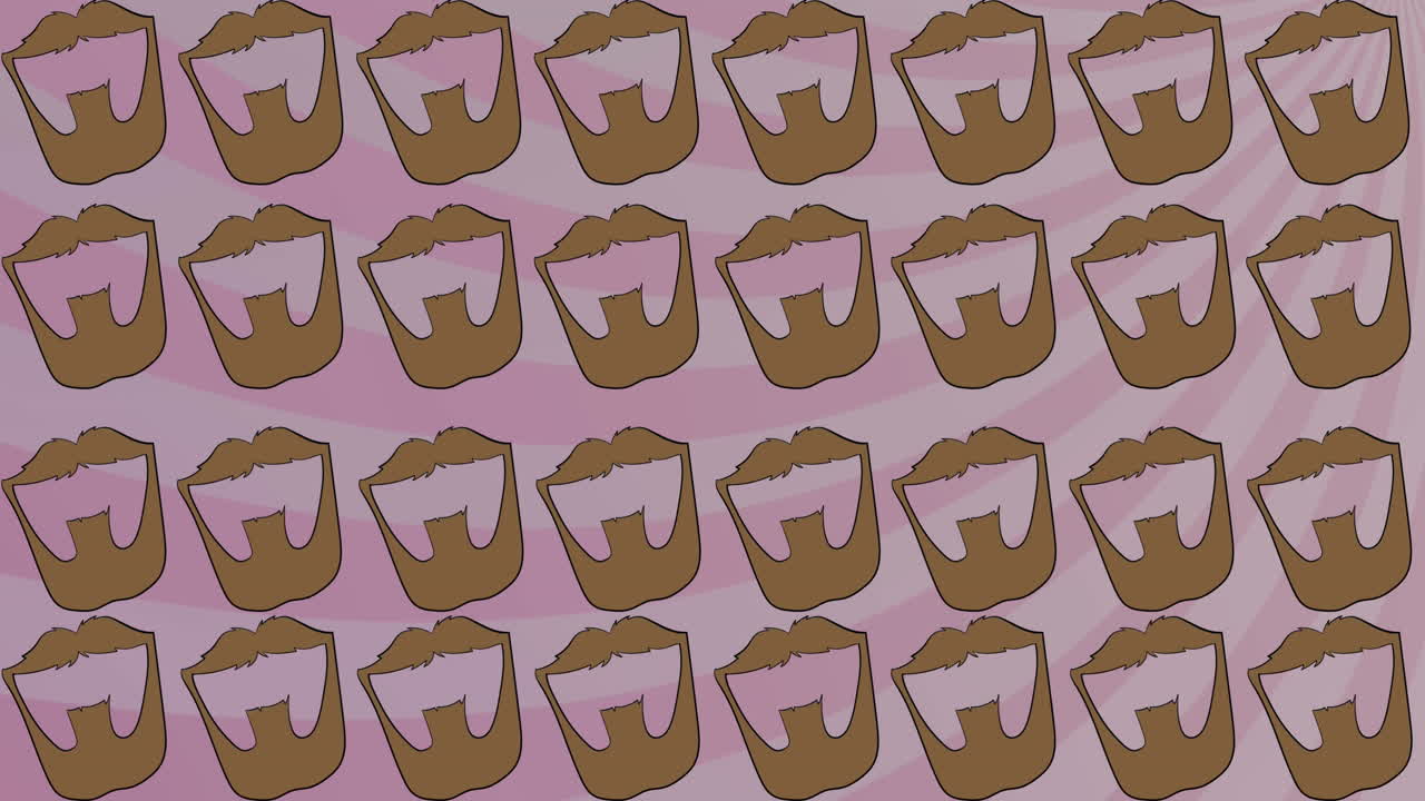 회전하는 분홍색 줄무 ⁇  위에서 반복되는 남성의 갈색 수염의 애니메이션