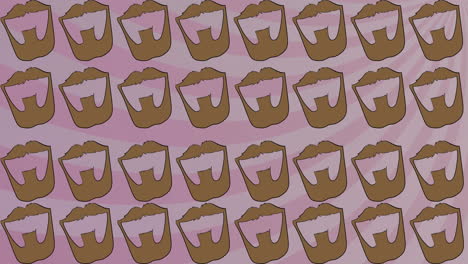 animación de las barbas marrones de los hombres repetidas sobre rayas rosadas rotativas