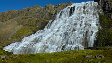 Slow-motion-footage-of-beautiful-Dynjandi-Waterfall-in-Westfjords-in-Iceland-at-sunny-weather-during-summer