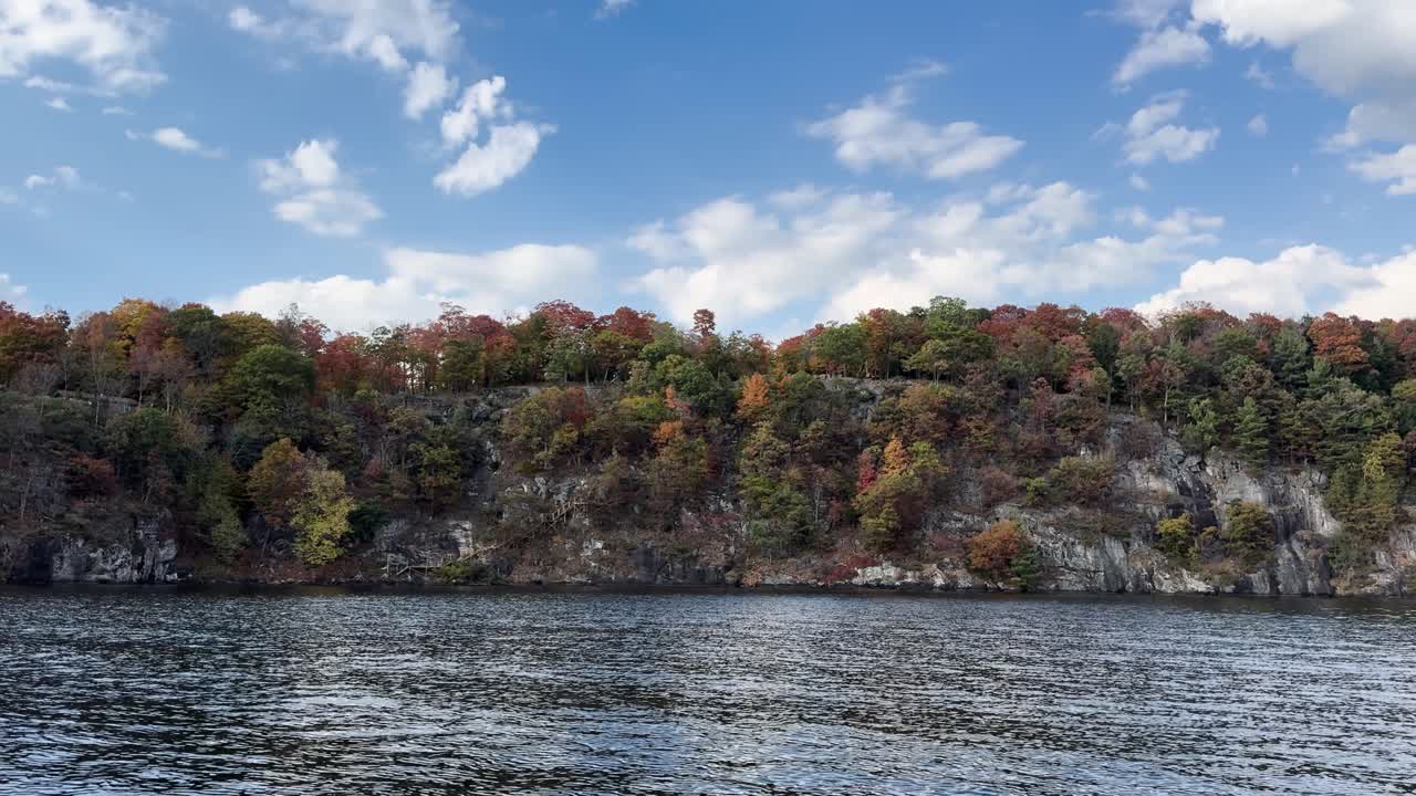 Panoramic view of calm lake and colorful forest in Muskoka Ontario Canada, outdoor lifestyle and environmental