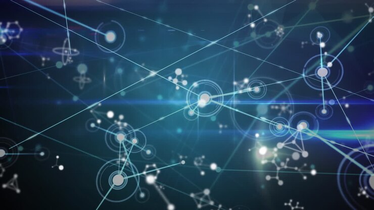 Animation of network of connections on blue background