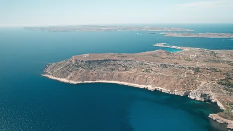 Malta,-view-of-Gozo,-high-altitude-droneshot,-aerial