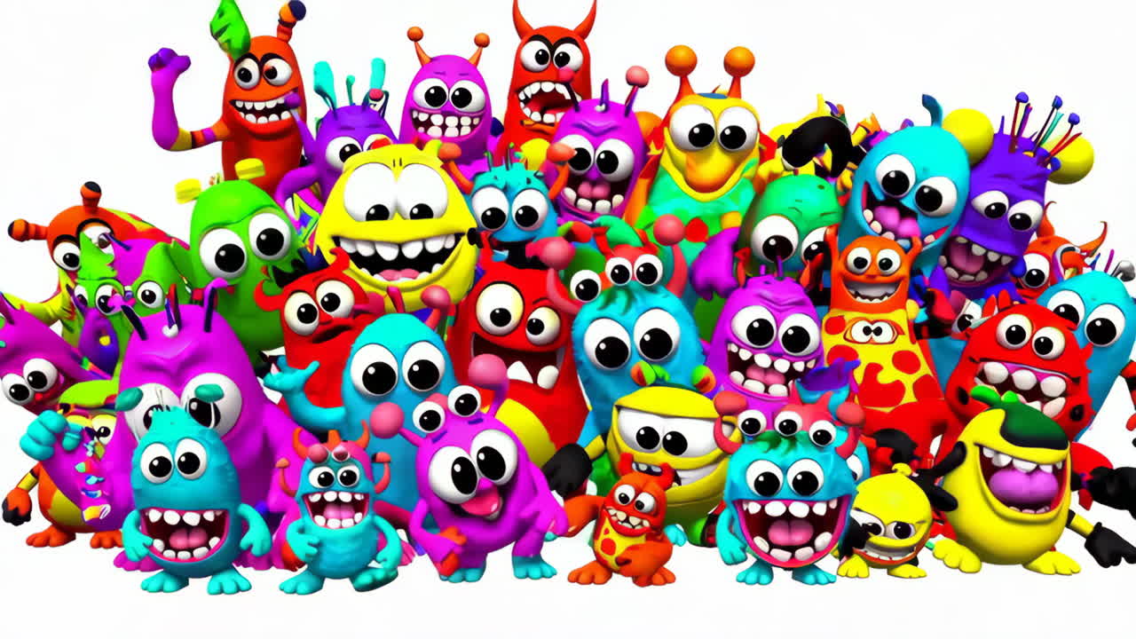 A Collection of Happy Colorful Cartoon Monsters