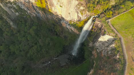 avencal waterfall - urubici, sc, brazil - aerial view with drone