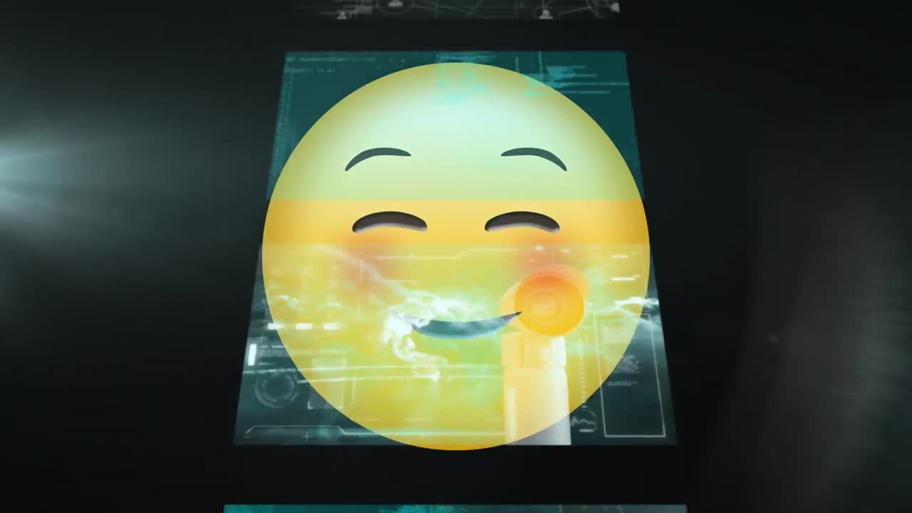 움직이는 화면 위에 행복한 이모지 아이콘의 애니메이션