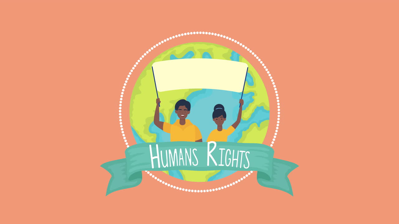 시위하는 사람들과 지구에 대한 인권 애니메이션