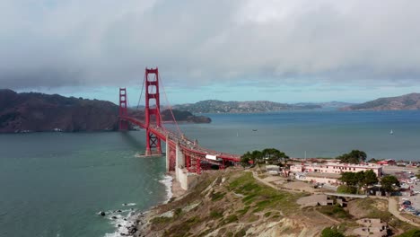 aerial: golden gate bridge in san francisco. ascending