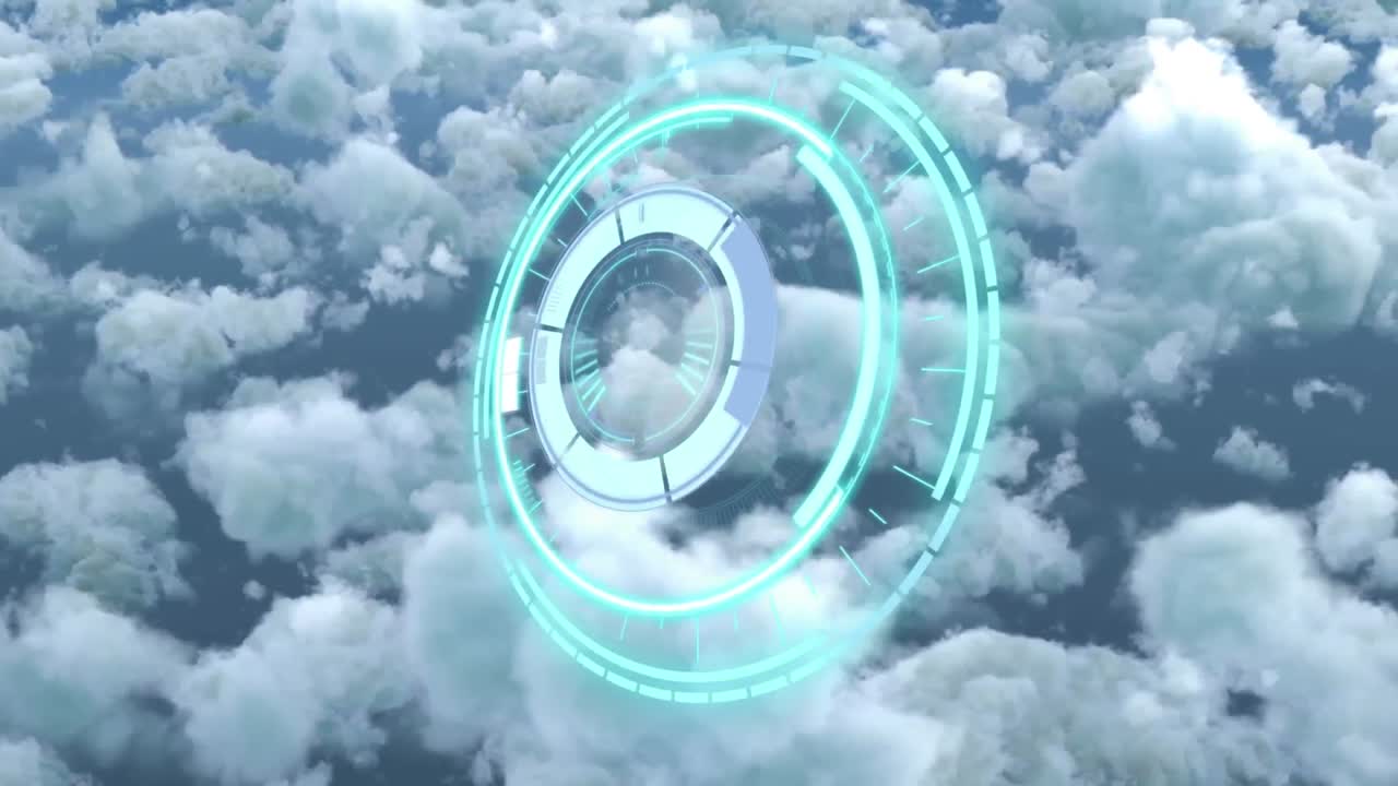 Animation of safe lock rotating over cloudy sky