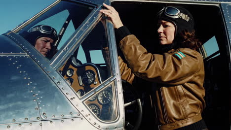 vintage pilot on airplane