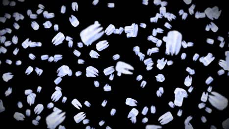 flying many white teeth on black background. dental care concept. 3d animation of tooth rotating. loop animation.