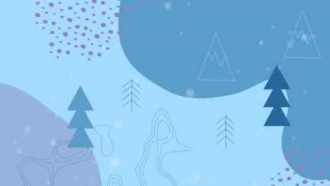 animation of trees and christmas patterns with snow falling