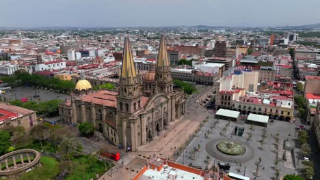 cathedral in downtown guadalajara, jalisco, mexico - aerial shot