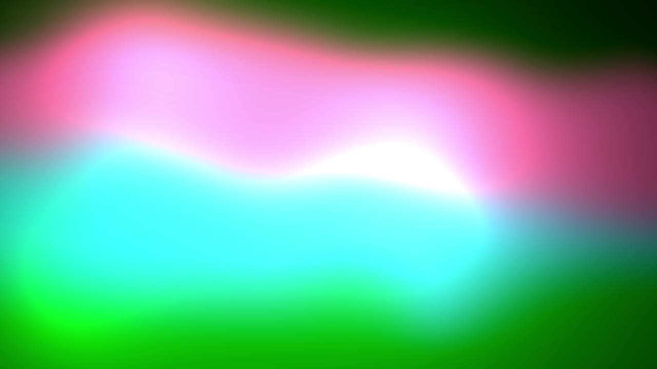Veelkleurige kleurovergang in beweging: groen, roze, blauw, tulp, neonlichten op een zachte achtergrond met naadloze animatielus. Beweging van objecten, vervaging