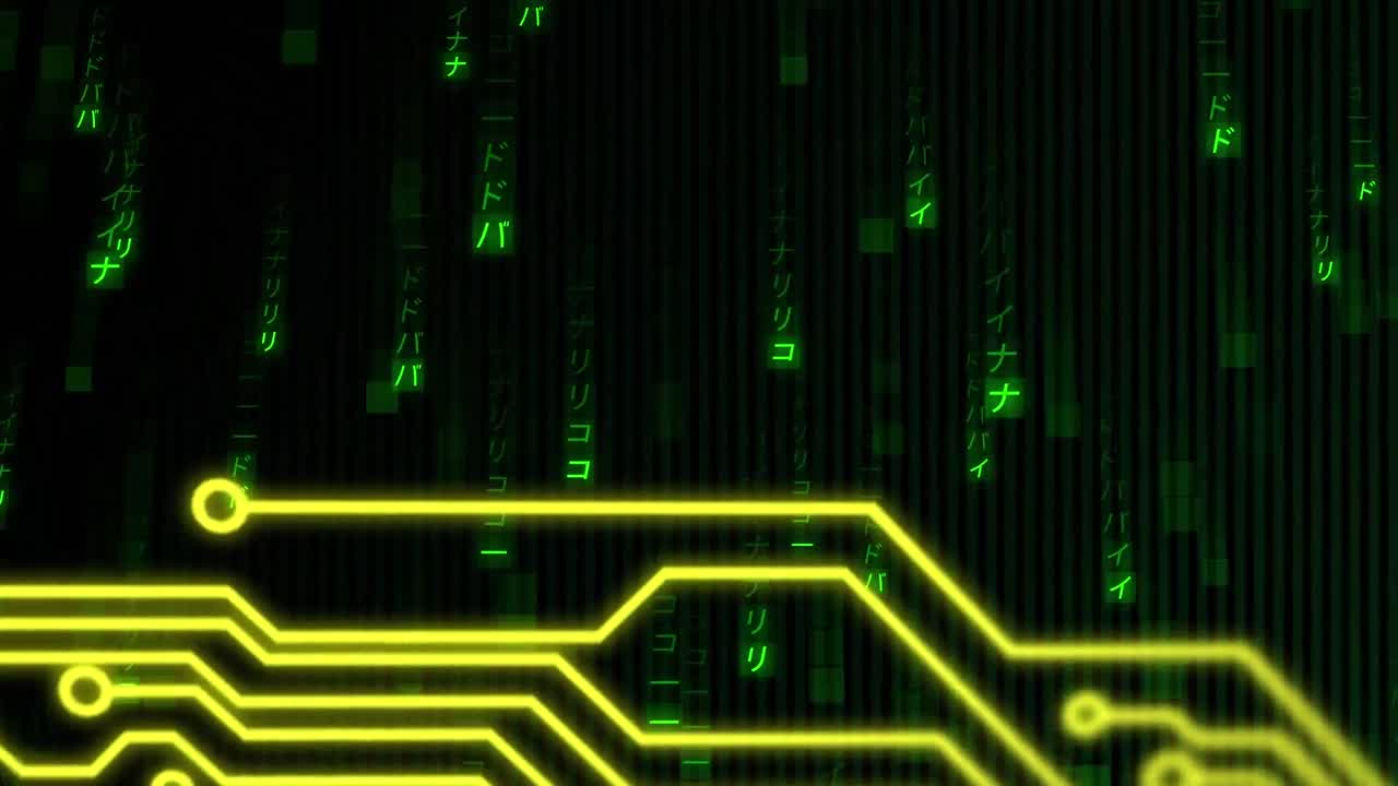 Animation of data processing on black background