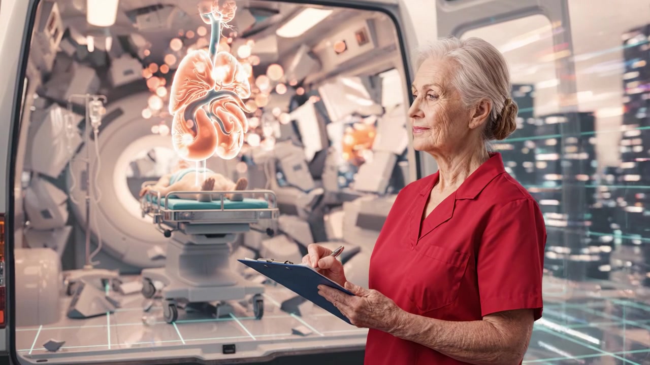 Professionista medico che monitora le condizioni del paziente all'interno di una suite di imaging avanzata, con un focus sull'anatomia cardiaca e un'attenta documentazione delle informazioni sanitarie.