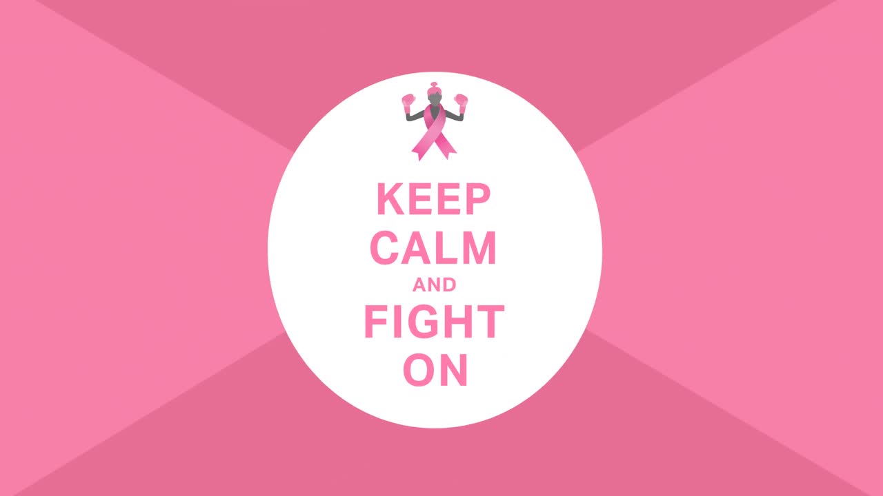 핑크색 리본 로고와 핑크색 배경에 나타나는 유방암 텍스트의 애니메이션