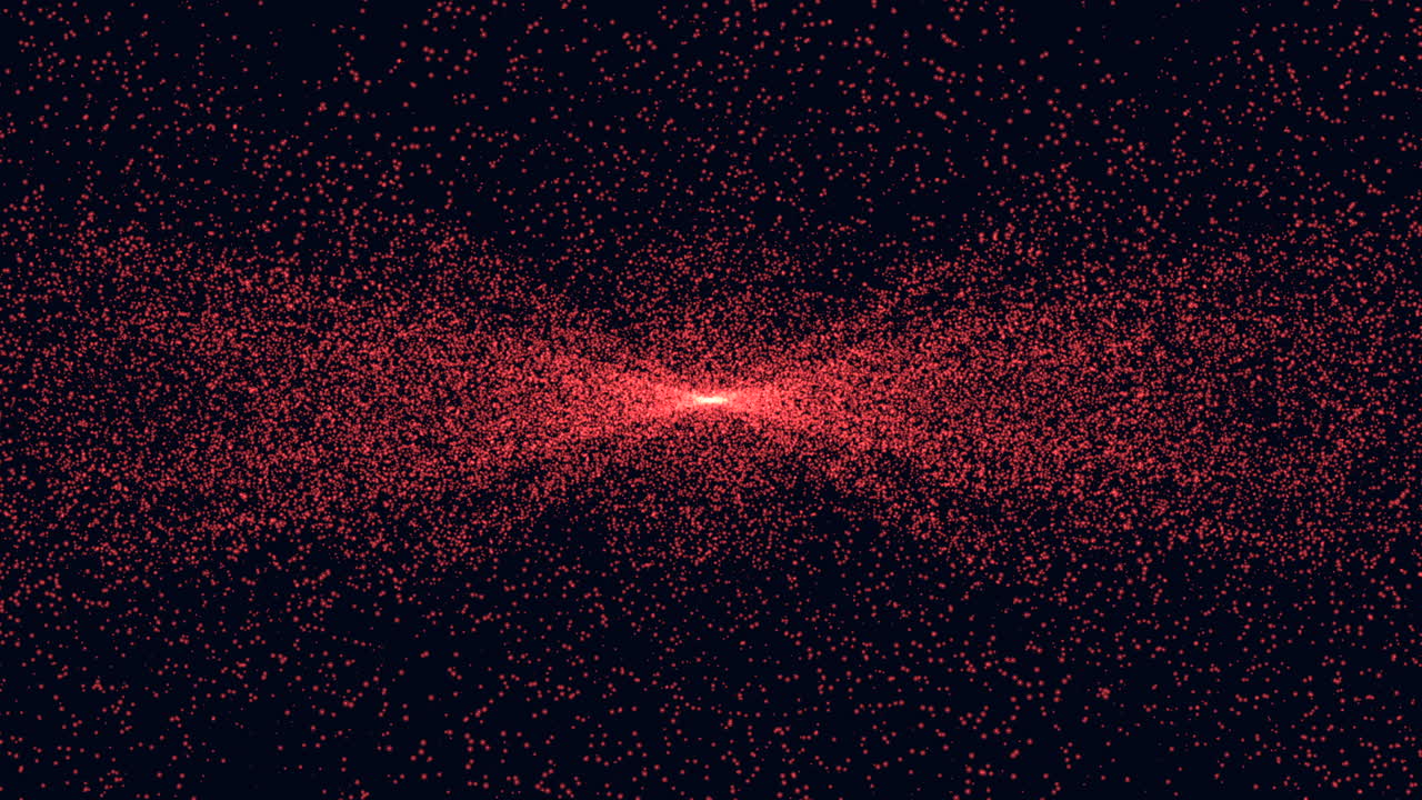 Dynamic red dot surrounded by moving dots on a black background